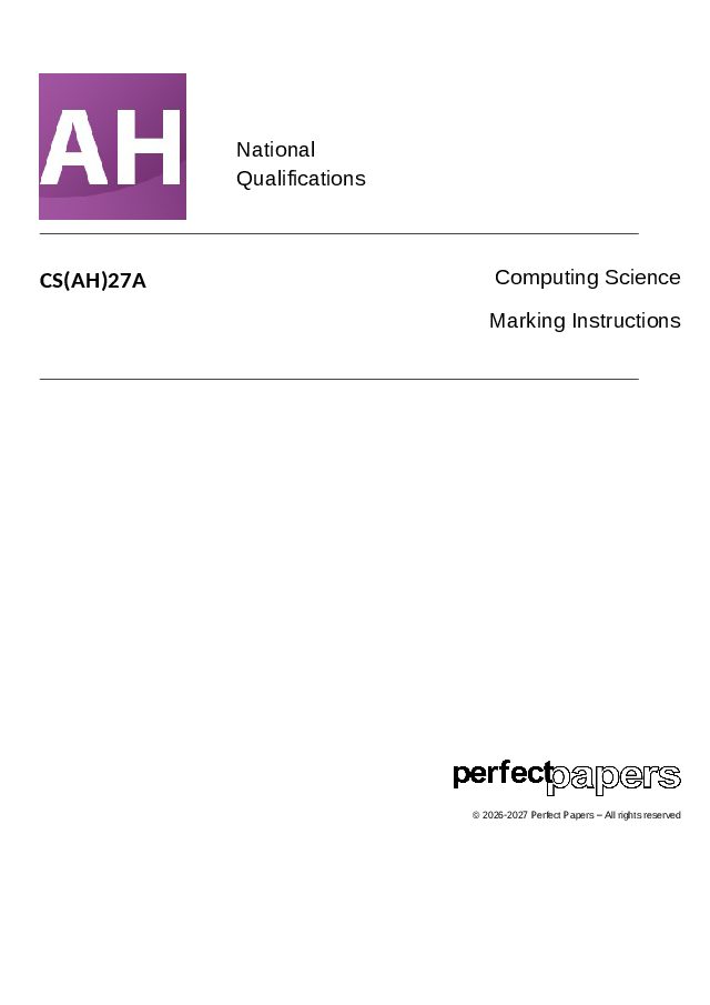 2027 Computing Science (Advanced Higher) - PAPER A marking scheme cover