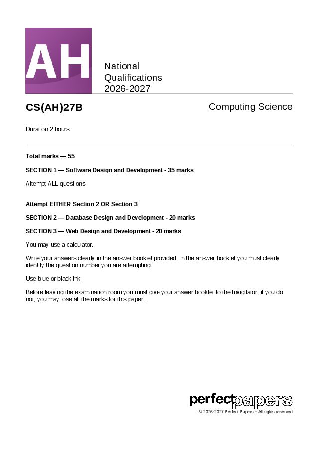 2027 Computing Science (Advanced Higher) - PAPER B question paper cover